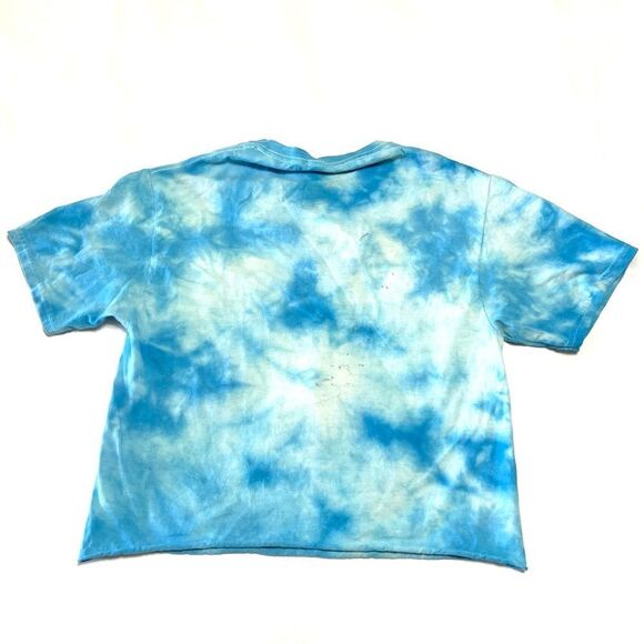 Pink Floyd Band Tee Blue Tie Dye Cropped Raw Hem Crew Neck Cotton Size Small - Picture 6 of 10
